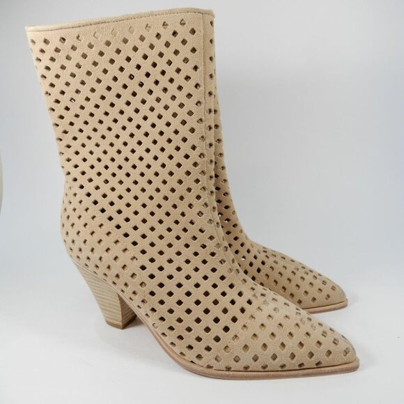 PAIGE Layla Bootie Boots Size 6.5 Laser Cut Sand Suede Leather NEW $398 - Picture 9 of 10